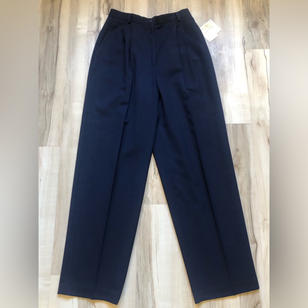 Susan Bristol Pants Womens 10 Navy 100% Wool Pleated Career Dress Trousers